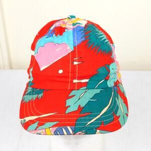 Vintage Floral Pattern Hat Stretch Fit Cinch Back Hawaiian Patchwork Red Multi
